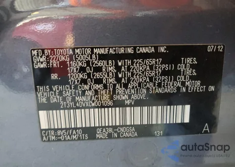 2012 Toyota Rav4 Ev z USA, uszkodzony, nr VIN 2T3YL4DVXCW001096